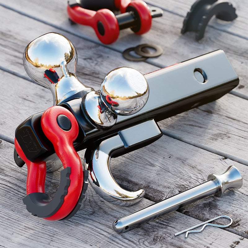 Ayleid Trailer Hitch Tri-Ball Mount with Hook&Pin&Rotatable Tow Shackle Fits 2-in Receiver with 1-7/8-in 2-in 2-5/16-in Hitch Ball - Image 2